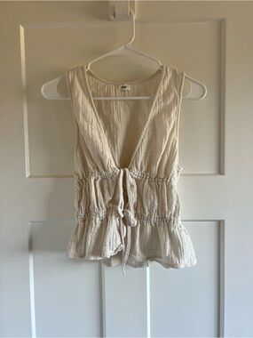 aerie Cream Tie-Front Peplum Tank